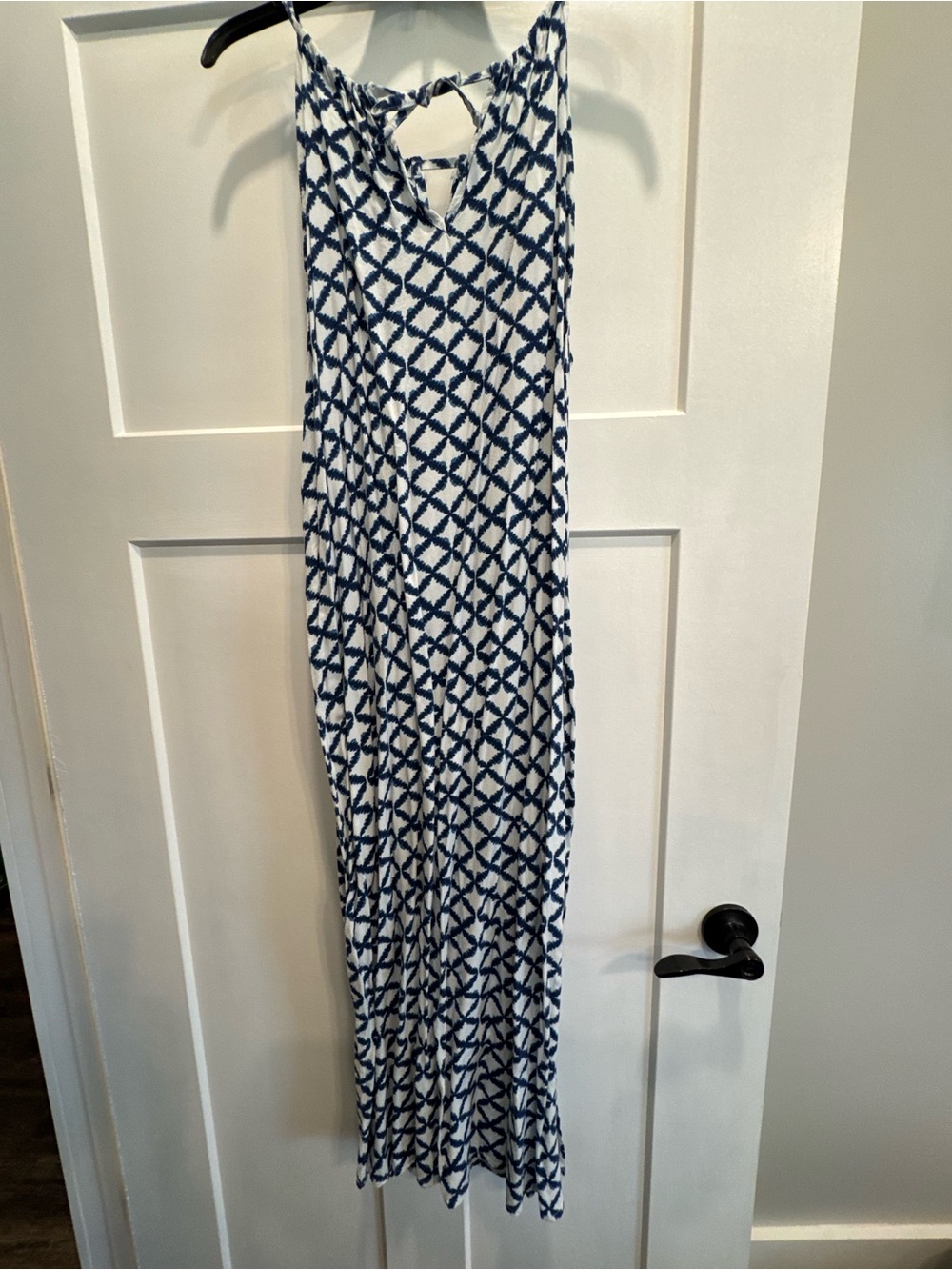 Navy & White Geometric Sleeveless Maxi Dress